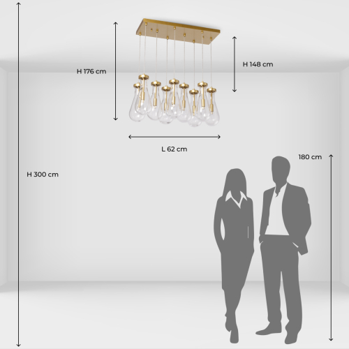 Люстра с 9-ю прозрачными стеклянными плафонами в форме капли Lucid Rain  в Саратове
