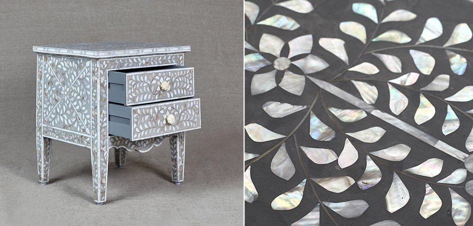 Комод инкрустация перламутром Inlaid Bone Openwork Gray Серый Комод инкрустация перламутром Inlaid Bone Openwork Gray Серый - Loft-Concept в Саратове