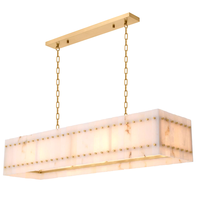 Люстра Eichholtz Chandelier Ruby Rectangular Alabaster Латунь Бежевый Белый Мрамор Bianco в Саратове | Loft Concept 