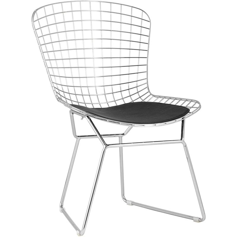 Стул Bertoia Chair Хромированный с Черной подушкой Хром Черный в Саратове | Loft Concept 