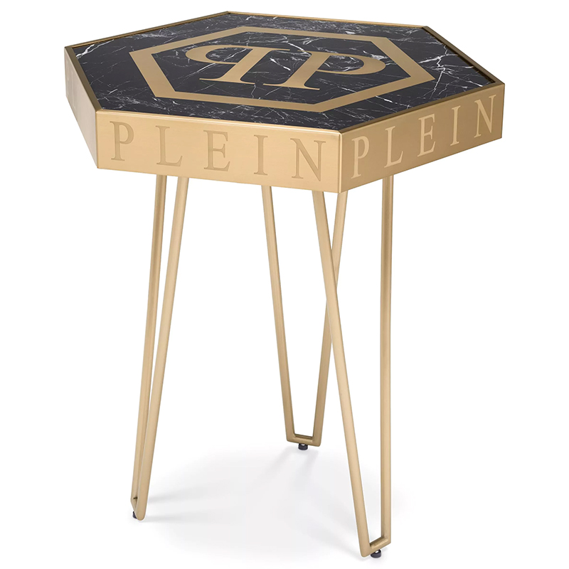 Приставной стол Philipp Plein Side Table Falcon Nest Золотой Черный Мрамор Nero Прозрачное Стекло в Саратове | Loft Concept 