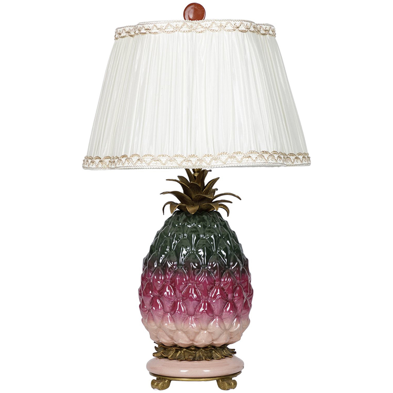 Настольная лампа с абажуром Pineapple Dark Green Purple Table Lamp Белый Бронза Зеленый Розовый в Саратове | Loft Concept 