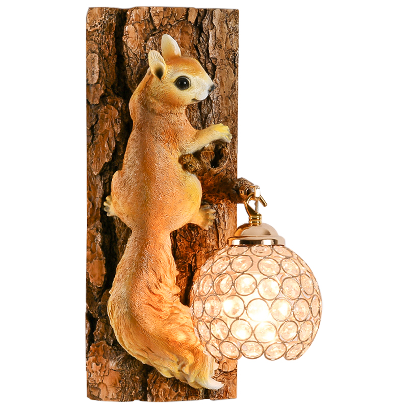 Бра для детской Белка на дереве Squirrel Wall Lamp Коричневый Оранжевый Латунь в Саратове | Loft Concept 