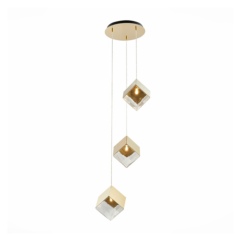 Потолочная люстра Pyrite Chandelier gold cube 3 Золотой Прозрачный в Саратове | Loft Concept 