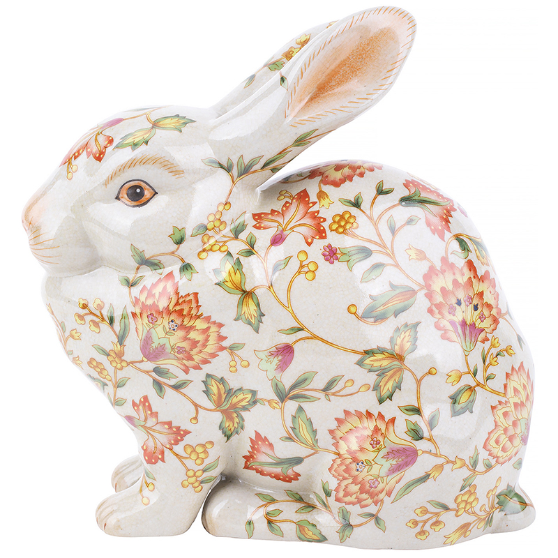 Декоративная статуэтка Porcelain Hare Statuette Белый Мульти Оранжевый Зеленый в Саратове | Loft Concept 