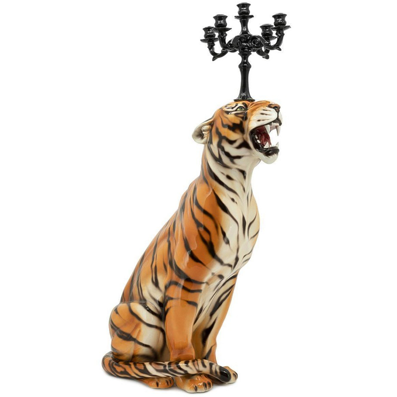 Подсвечник Abhika Candleholder Tiger Sx Malays Tiger Черный Оранжевый Светло-бежевый в Саратове | Loft Concept 