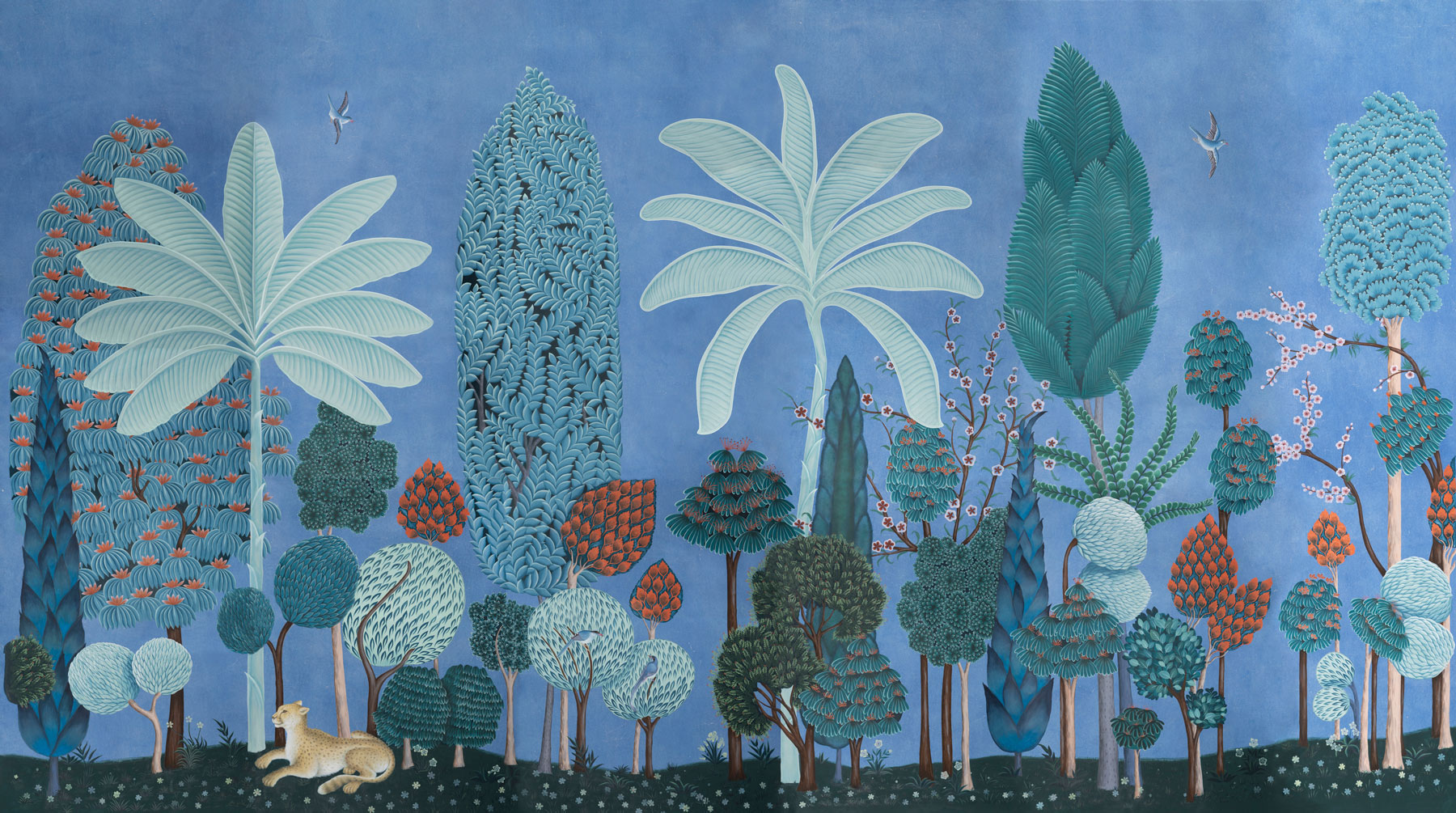 Обои ручная роспись Malwa Special Colourway on blue painted Xuan paper Обои ручная роспись Malwa Special Colourway on blue painted Xuan paper - постер Loft-Concept в Саратове