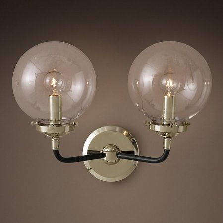 Бра Bistro Globe Clear Glass Double Sconce Nickel  в Саратове | Loft Concept 