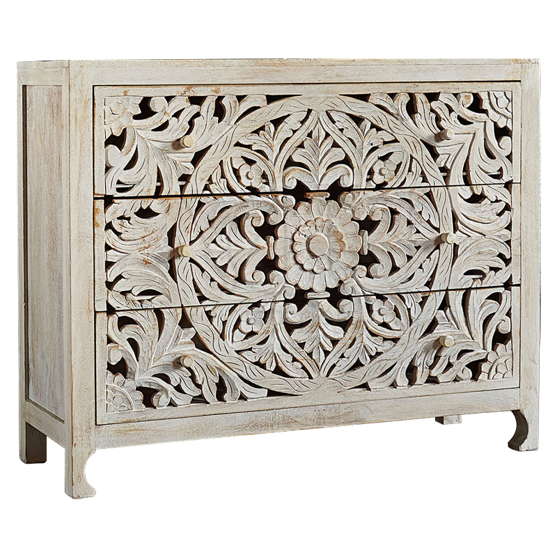 Комод Indian Antique White Furniture Chest of Drawers Kailash белый Белый Комод Indian Antique White Furniture Chest of Drawers Kailash белый Белый в Саратове | Loft Concept