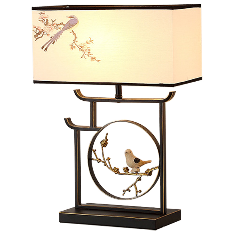 Настольная лампа с абажуром Bird Chinese Style Modern Table Lamp Черный Бежевый Золотой Настольная лампа с абажуром Bird Chinese Style Modern Table Lamp Черный Бежевый Золотой в Саратове | Loft Concept