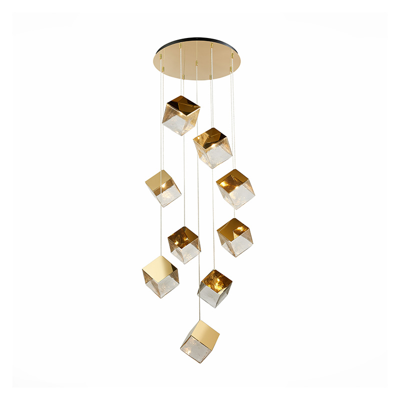 Потолочная люстра Pyrite Chandelier gold cube 9 Золотой Прозрачный в Саратове | Loft Concept 