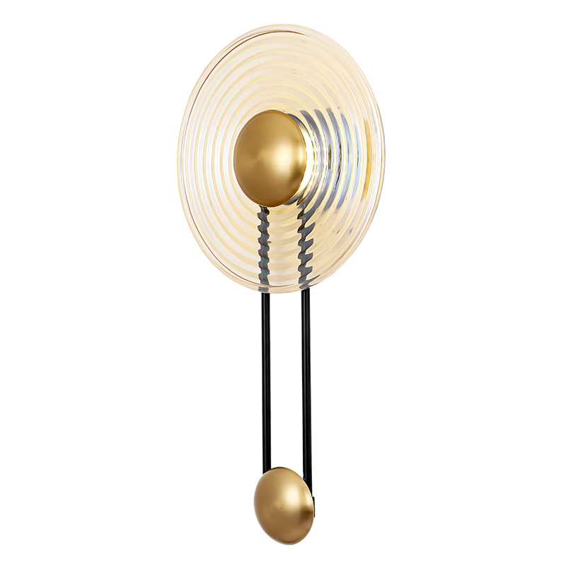 Бра с круглым рифленым плафоном янтарного цвета Savio Glass Disc Light Латунь Черный Янтарный Бра с круглым рифленым плафоном янтарного цвета Savio Glass Disc Light Латунь Черный Янтарный в Саратове | Loft Concept
