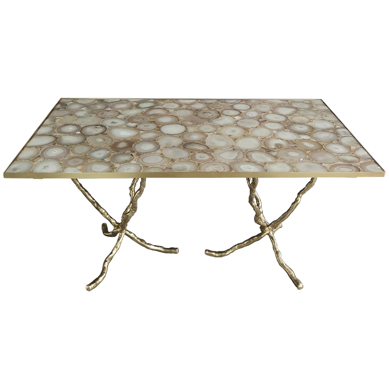 Обеденный стол Agate Design Beige Gold Dining Table Золотой Бежевый Бежево-серый в Саратове | Loft Concept 