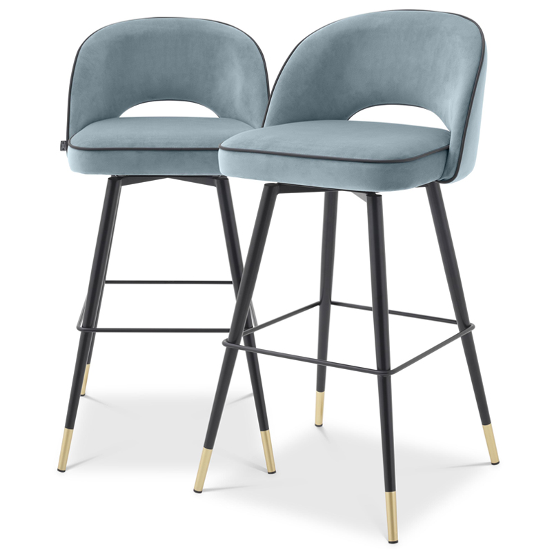 Комплект барных стульев Eichholtz Bar Stool Cliff set of 2 blue Черный Латунь Голубой пастельный в Саратове | Loft Concept 