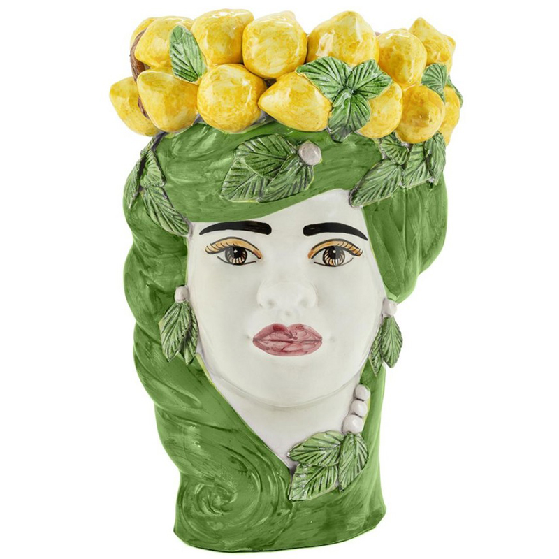 Ваза Vase Lemon Head Lady Green Зеленый Желтый Белый в Саратове | Loft Concept 