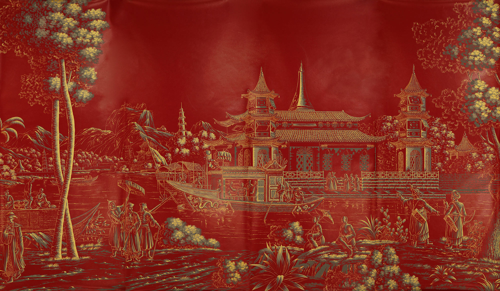 Обои ручная роспись Procession Chinoise Gold Outline on Scarlet Lady dyed paper with lacquered finish Обои ручная роспись Procession Chinoise Gold Outline on Scarlet Lady dyed paper with lacquered finish - постер Loft-Concept в Саратове