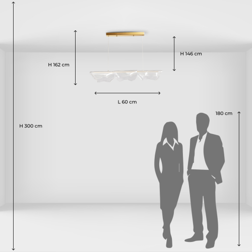 Люстра линейная с 3-мя белыми волнистыми плафонами Wave Line в Саратове