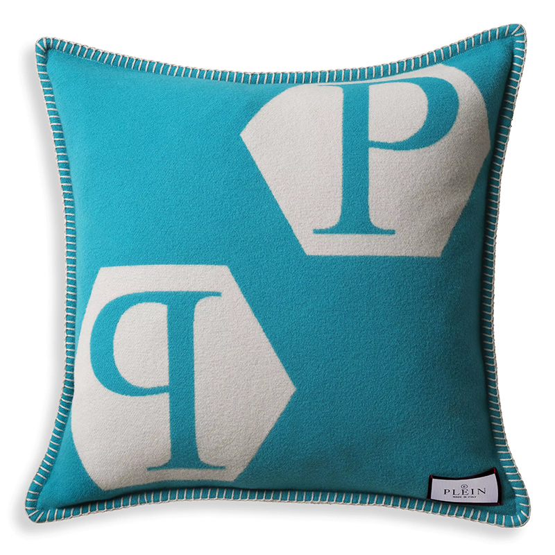 Подушка Philipp Plein Cushion Cashmere PP Logo 65 x 65 Blue Голубой Белый Подушка Philipp Plein Cushion Cashmere PP Logo 65 x 65 Blue Голубой Белый в Саратове | Loft Concept