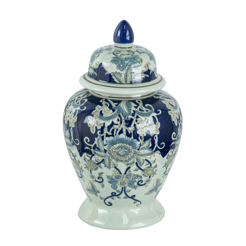 Ваза с крышкой Blue & White Ornament Vase 42 Белый Синий в Саратове | Loft Concept 