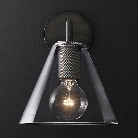 Бра RH Utilitaire Funnel Shade Single Sconce Black Прозрачное Стекло Темная бронза в Саратове | Loft Concept 