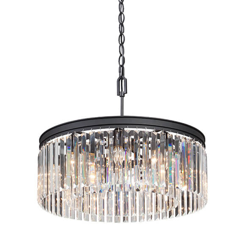 Люстра RH Rhys Clear Glass Prism Round Chandelier 60 Черный матовый Прозрачное Стекло в Саратове | Loft Concept 