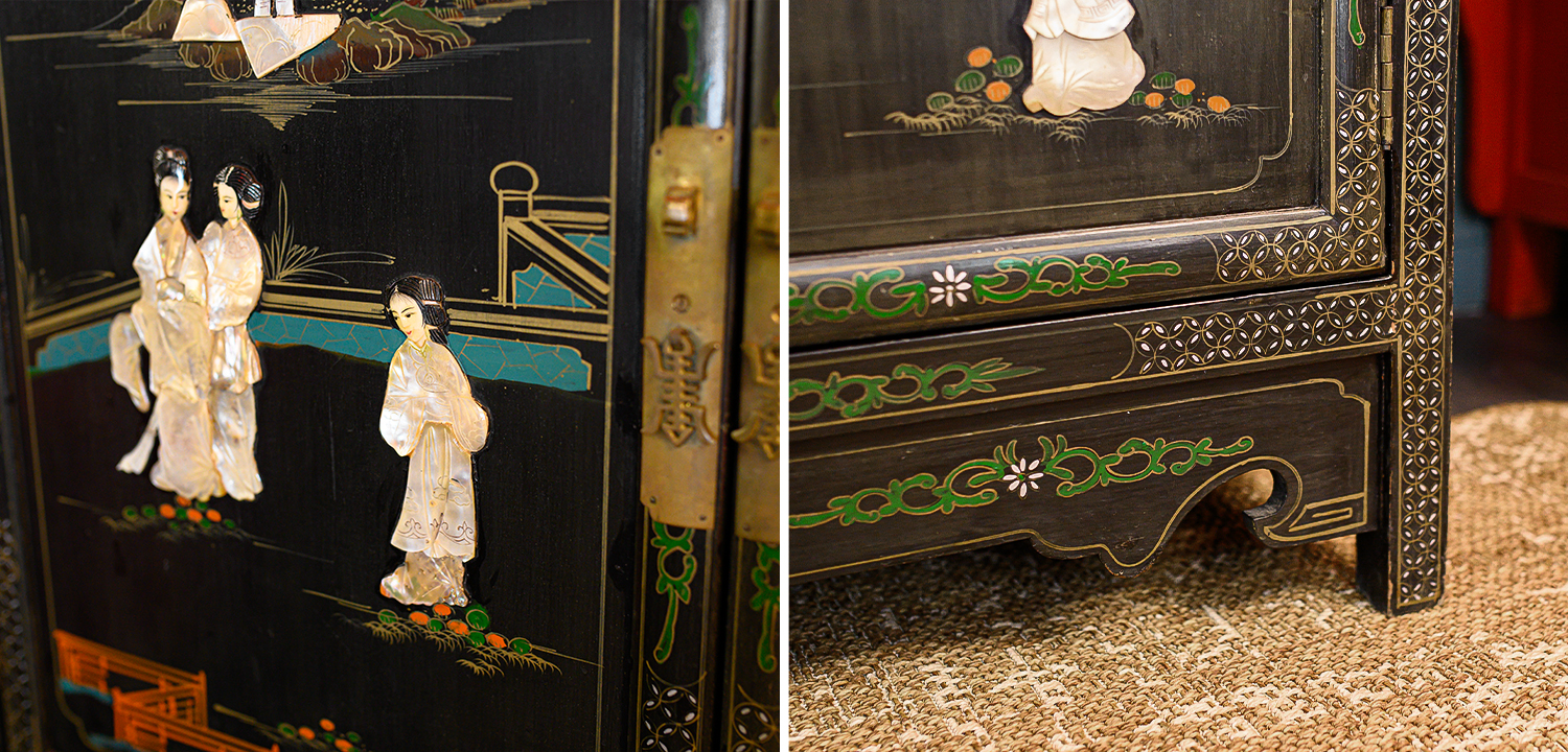 Антиквариат китайский шкаф Chinese Cabinet Pearl Black создан в начале прошлого века - фото №1