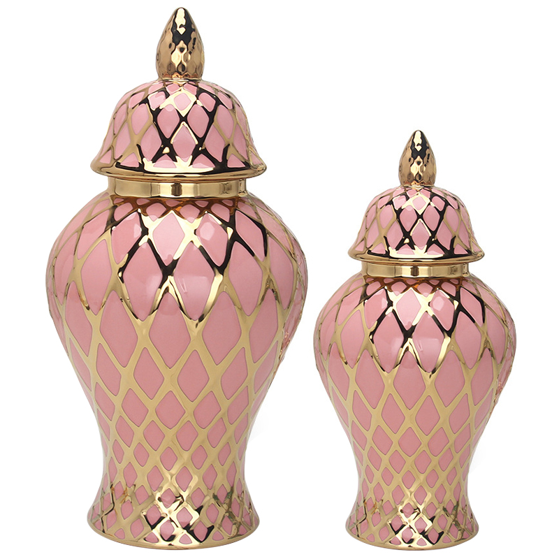 Ваза с крышкой Gold Ornament Pink Vase Розовый Золотой в Саратове | Loft Concept 