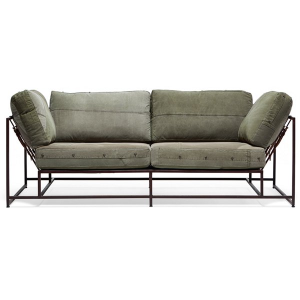 Двухместный диван Olive Military Two Seat Sofa Оливковый в Саратове | Loft Concept 