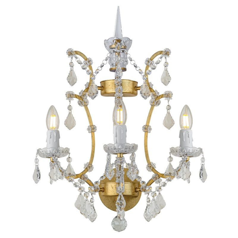 Бра 19th c. Rococo IRON & CLEAR CRYSTAL Gold Wall Lamp Золотой Прозрачное Стекло в Саратове | Loft Concept 