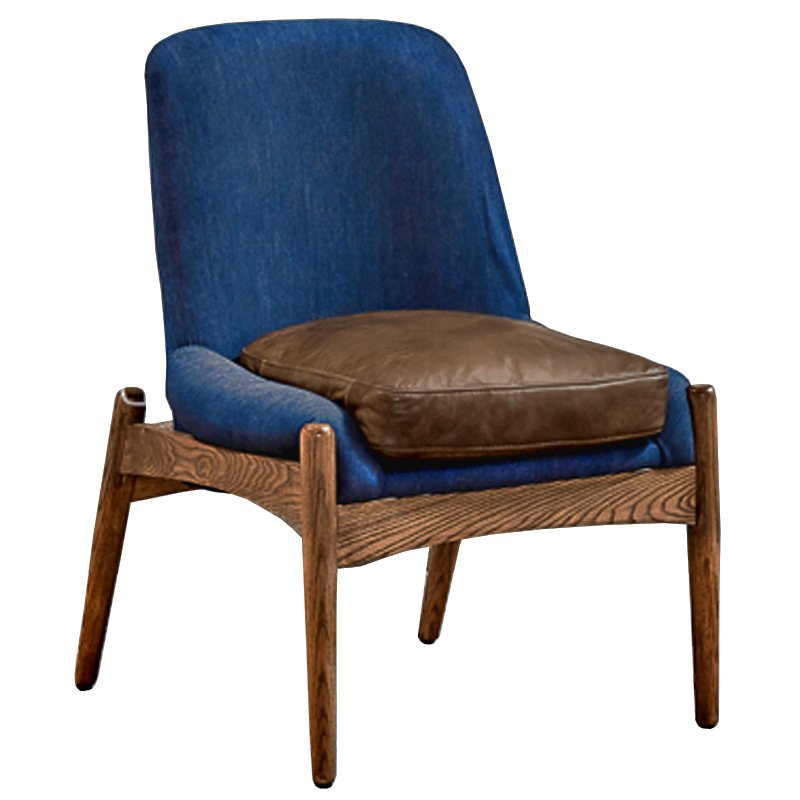 Кресло NAXOS CHAIR BLUE Leather and linen Синий Дерево Табак в Саратове | Loft Concept 