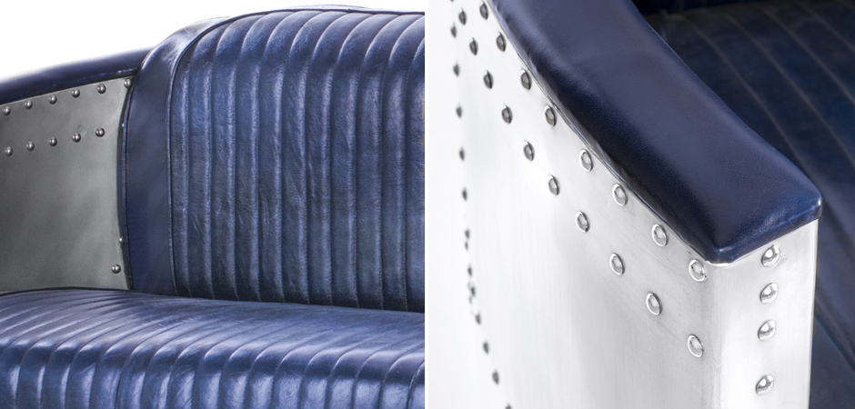 Диван Авиатор Sofa 2 seat синяя кожа Диван Авиатор Sofa 2 seat синяя кожа - Loft-Concept в Саратове