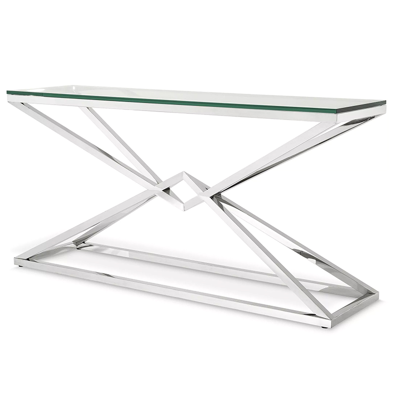 Консоль Eichholtz Console Table Connor L Chrome Хром Прозрачное Стекло в Саратове | Loft Concept 