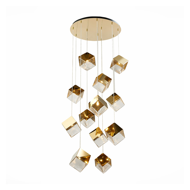 Потолочная люстра Pyrite Chandelier golden cube 12 Золотой Прозрачный в Саратове | Loft Concept 