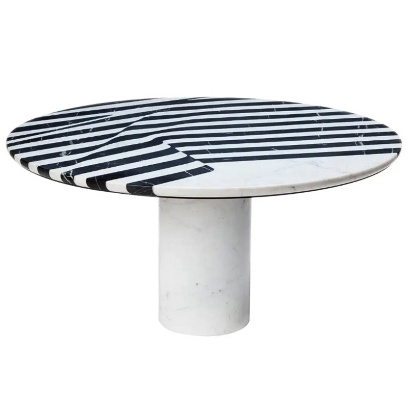 Обеденный стол Safwan Black and White Stripes Dining Table Черно-белый Белый Мрамор Bianco Черный Мрамор Nero в Саратове | Loft Concept 