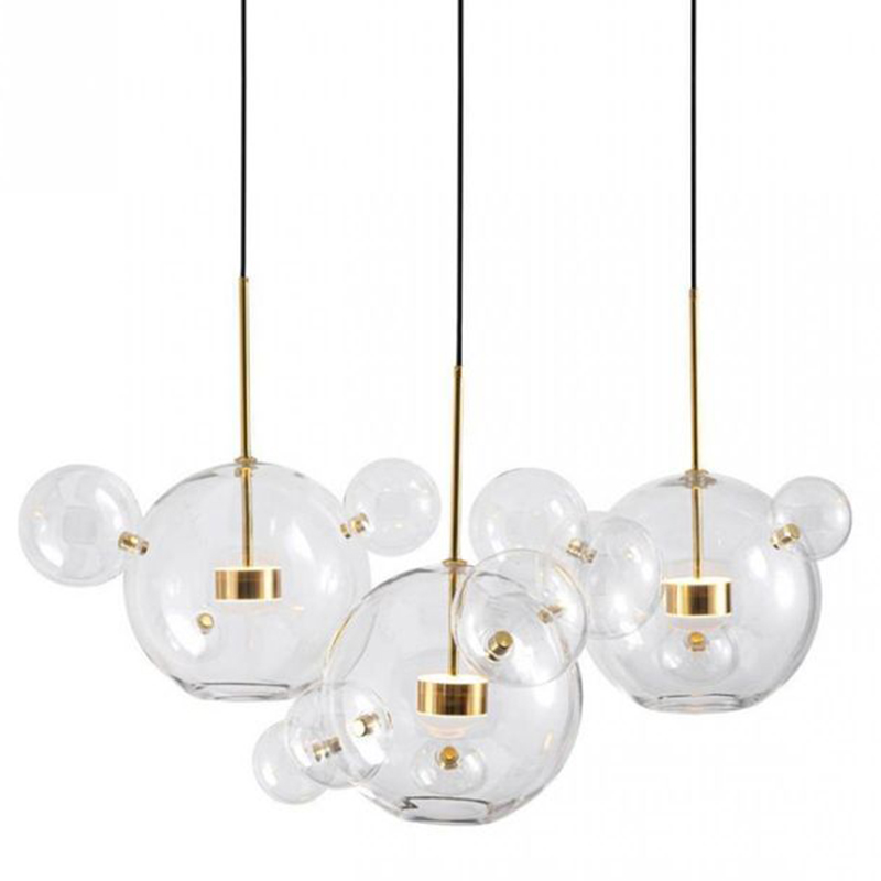 Светодиодный светильник Giopato & Coombes Bubble Chandelier Linear Circle 3 плафона Белый Золотой Прозрачное Стекло в Саратове | Loft Concept 