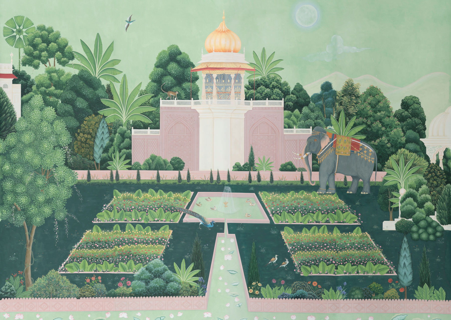 Обои ручная роспись Mahal Garden Original colourway on blue painted Xuan paper Обои ручная роспись Mahal Garden Original colourway on blue painted Xuan paper - постер Loft-Concept в Саратове