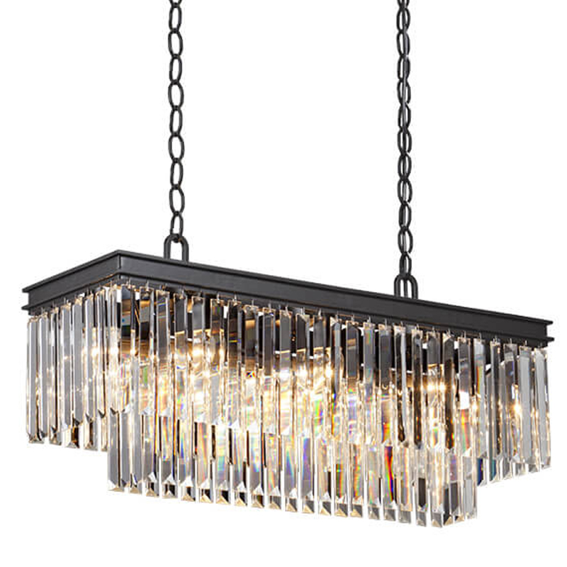 Люстра RH 1920s Odeon Clear Glass Rectangular Chandelier Black iron Длина 80 Прозрачное Стекло Черный матовый в Саратове | Loft Concept 