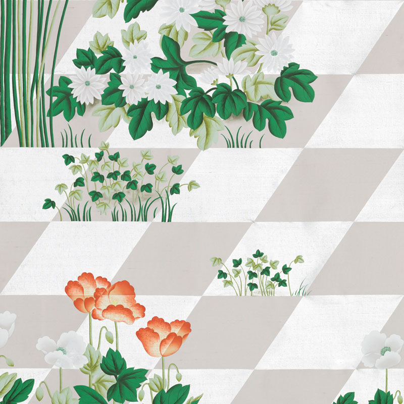 Обои ручная роспись Tiled Meadow Original colourway on Lilac Hint slub silk  в Саратове | Loft Concept 