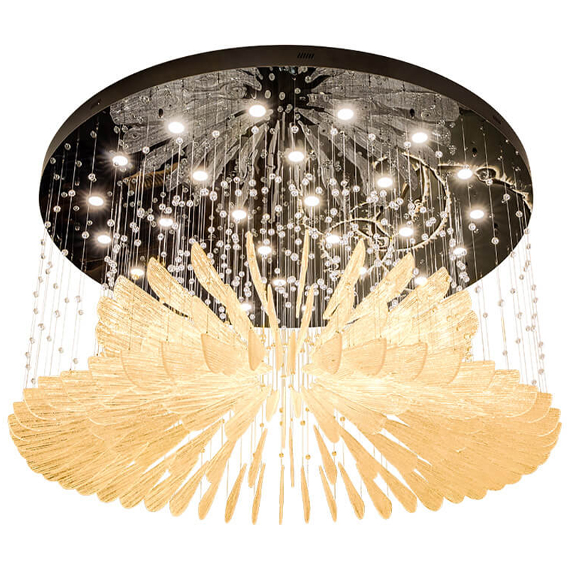 Большая круглая люстра с подвесками лепестки Gold Leaf Fall Light Chandelier Бронза Прозрачное Стекло Большая круглая люстра с подвесками лепестки Gold Leaf Fall Light Chandelier Бронза Прозрачное Стекло в Саратове | Loft Concept