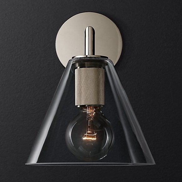 Бра RH Utilitaire Funnel Shade Single Sconce Silver Прозрачное Стекло Никель в Саратове | Loft Concept 