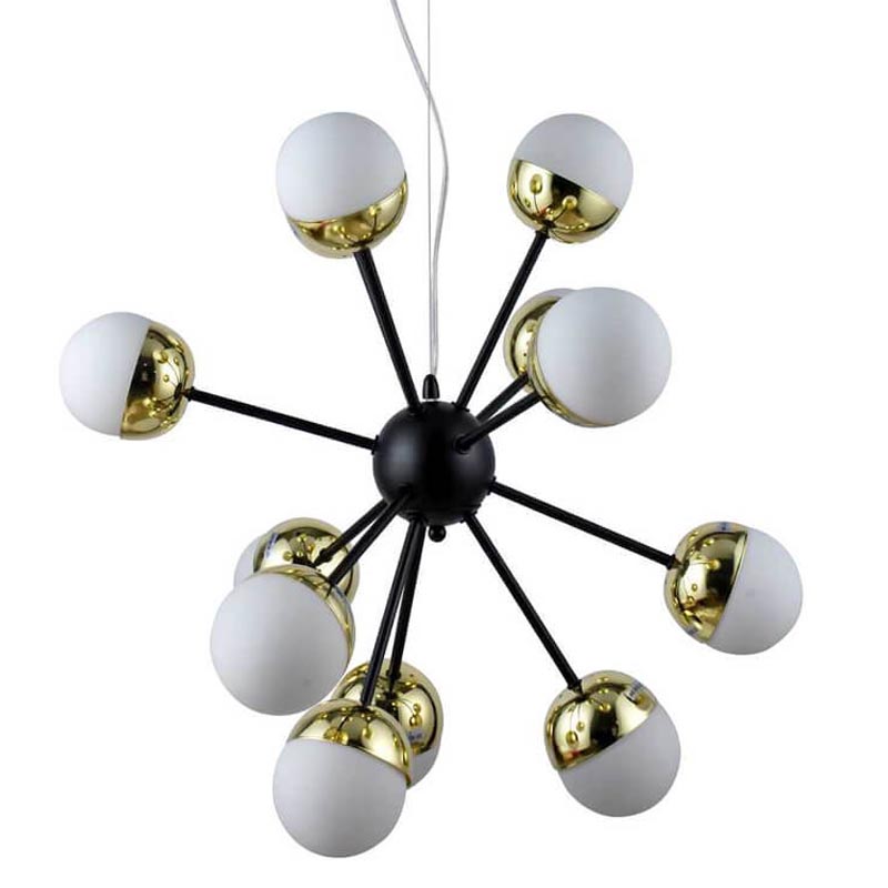 Люстра Sputnik White and Gold Globe Chandelier 12 Черный Золотой Белый в Саратове | Loft Concept 