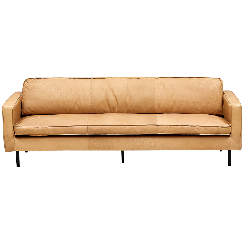 Диван кожаный Adrian Beige Leather Sofa Бежевый Черный в Саратове | Loft Concept 