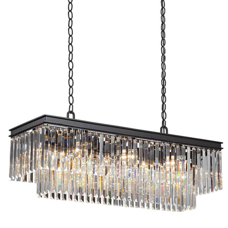 Люстра RH 1920s Odeon Clear Glass Rectangular Chandelier Black iron 100 Черный матовый Прозрачное Стекло в Саратове | Loft Concept 