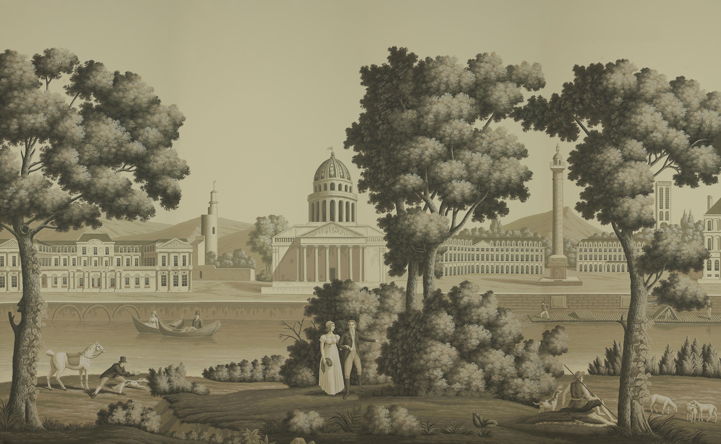 Обои ручная роспись Monuments of Paris Terre Foncée on scenic paper Обои ручная роспись Monuments of Paris Terre Foncée on scenic paper - постер Loft-Concept в Саратове