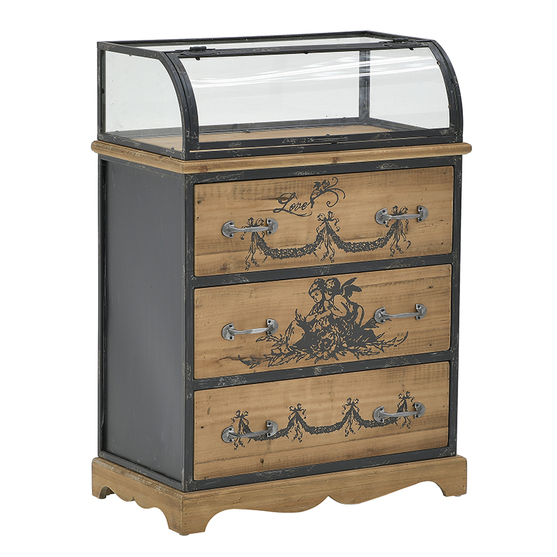 Комод со стеклянной витриной в стиле прованс Lesia Chest of Drawers Черный Коричневый в Саратове | Loft Concept 