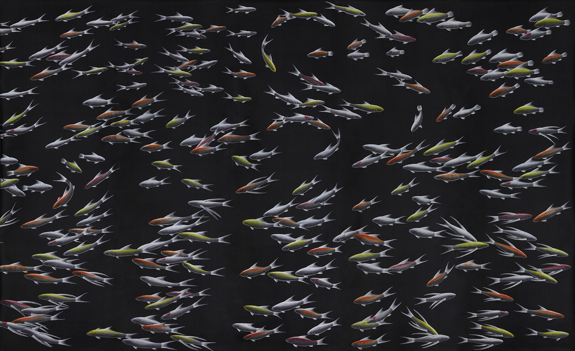Обои ручная роспись Fishes Koi on Pitch dyed silk Обои ручная роспись Fishes Koi on Pitch dyed silk - постер Loft-Concept в Саратове