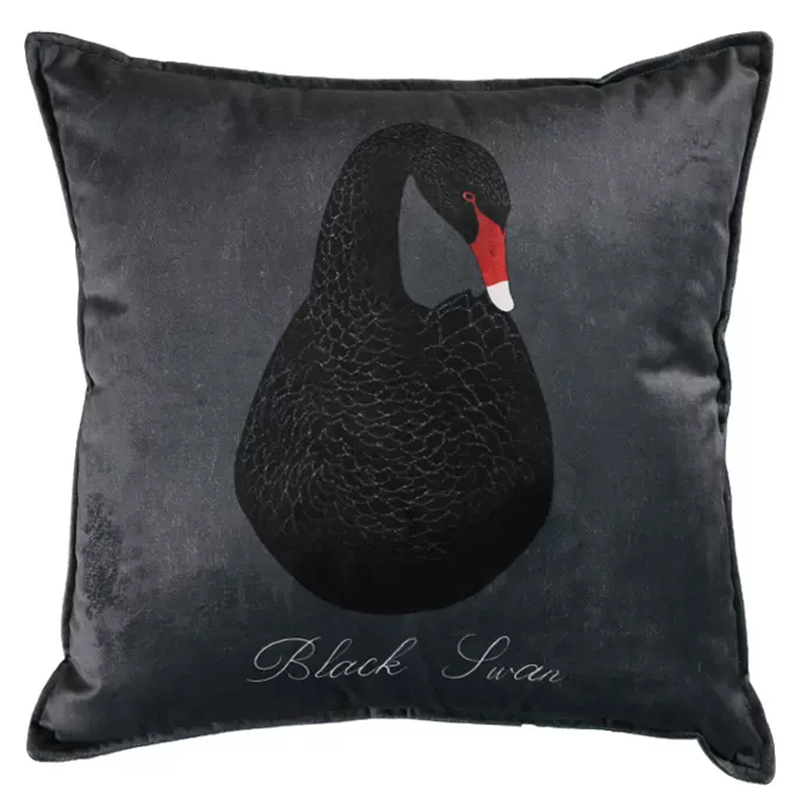 Декоративная подушка Black Swan I Cushion Черная Черный Серый Красный в Саратове | Loft Concept 