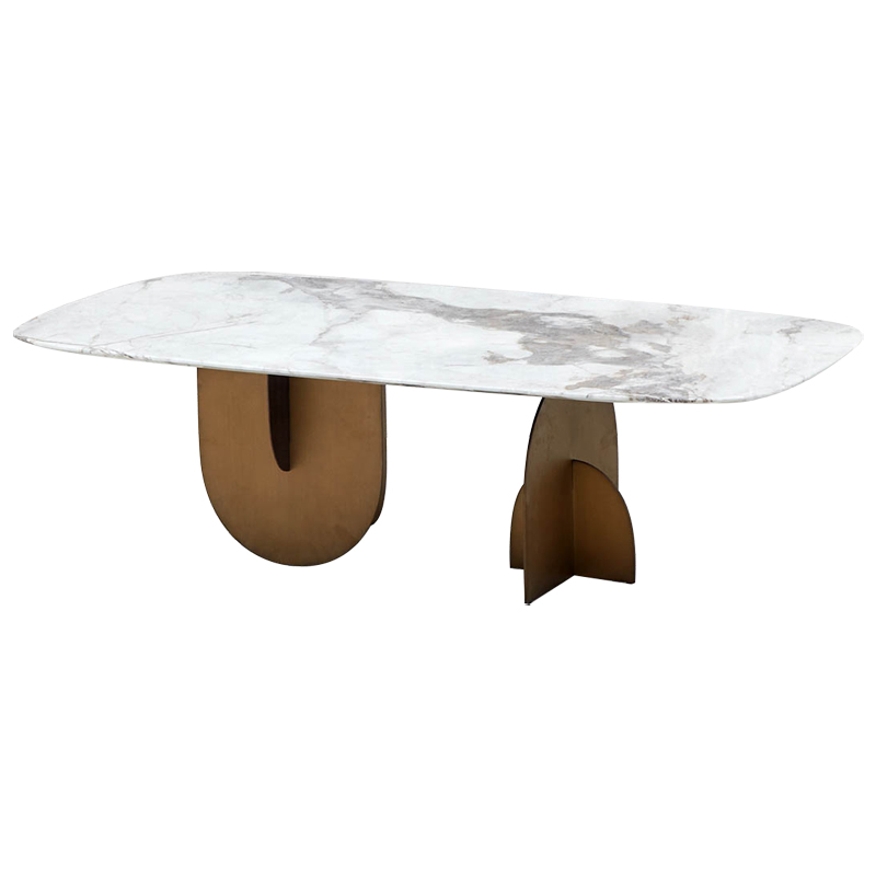 Кофейный стол Aoife Marble Dining Table Латунь Белый Мрамор Bianco Серый в Саратове | Loft Concept 