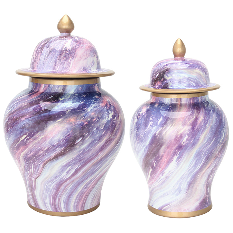 Ваза с крышкой Violet Colored Rainbow Vase Золотой Фиолетовый Ваза с крышкой Violet Colored Rainbow Vase Золотой Фиолетовый в Саратове | Loft Concept