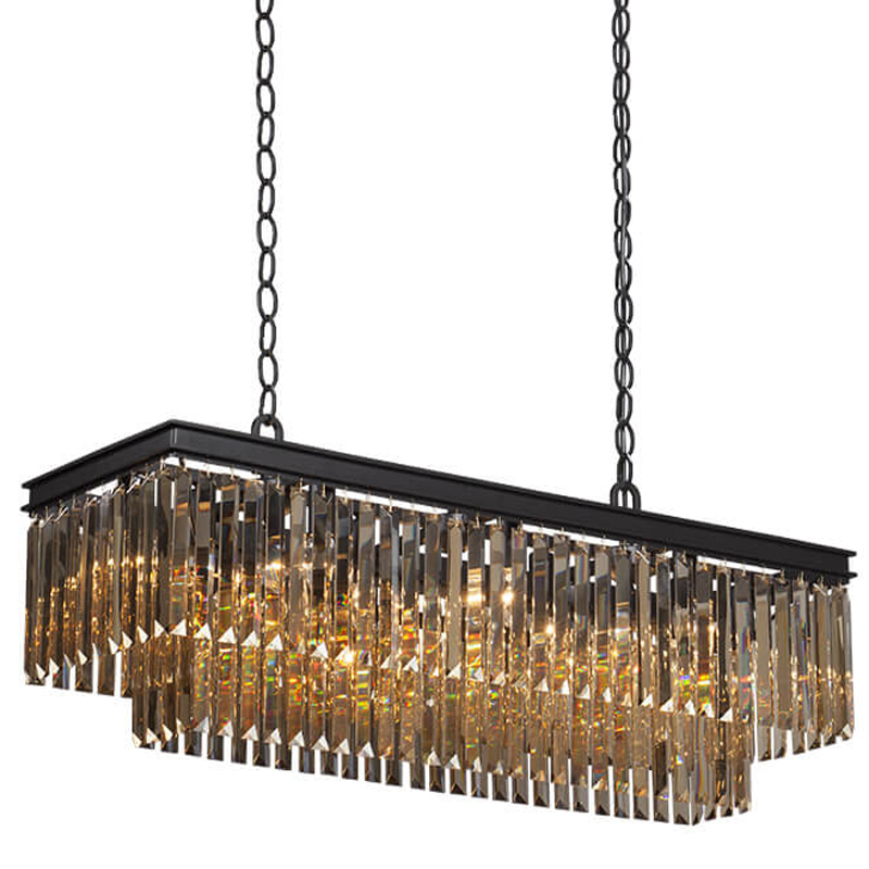 Люстра Odeon Amber Glass Rectangular Chandelier Black iron Янтарное стекло длина 100 Черный матовый в Саратове | Loft Concept 